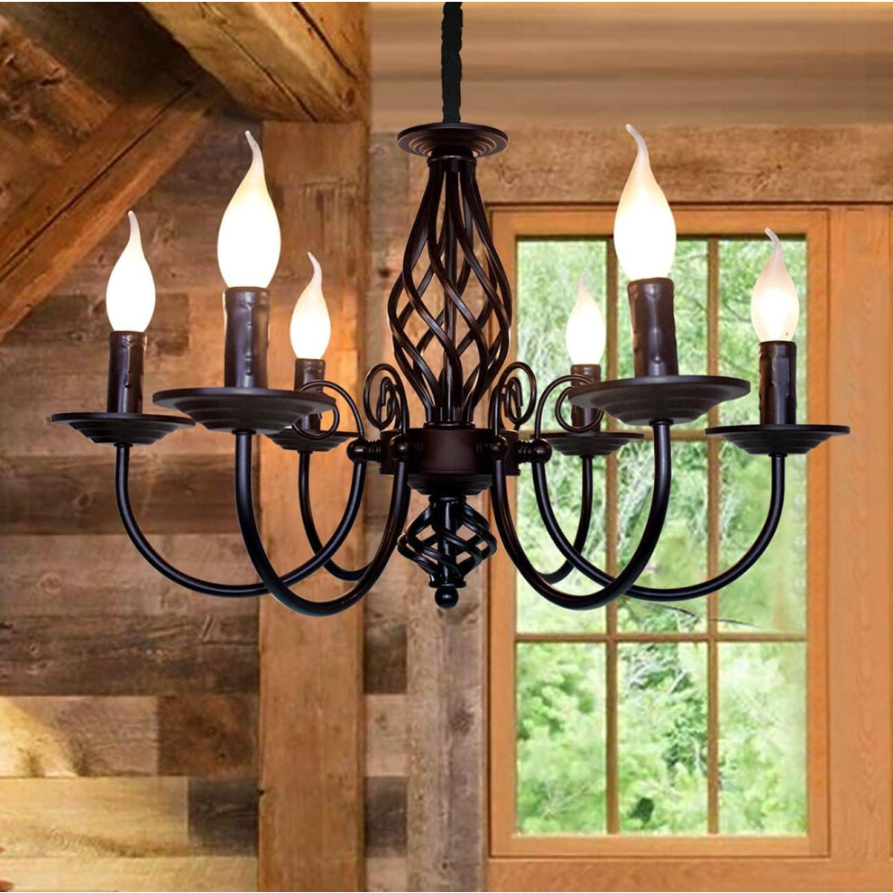 Ganeed (, 6) French Country Vintage 6 Lights Chandeliers Height Adjustable Black