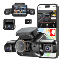 HUPEJOS 360 4K Dash Cam, 4 Channel Camera 3K Front +1080P*3 Left Right Rear, 5GHz WiFi GPS Dash Camera for Car, Voice Control, Front 4K+1080P*2, 64G