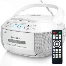 Greadio Portable CD Player with Speakers, Boombox Cassette Player with Bluetooth, FM Radio, USB/AUX Playback, LCD Display, Remote Control, Tape Recor