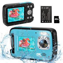 Underwater Camera,4K 48MP 17FT Waterproof Camera for Snorkeling?Dual Screen Auto Focus Digital Camera with 32GB Card,18X Zoom Fill Light Compact Came