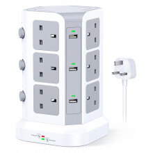 Tower Extension Lead by KOOSLA, [13A 3250W] Surge Protector - 12 AC Outlets & 6 USB Ports Multi Plug Socket Power Strip with Heavy-Duty Extension Cab