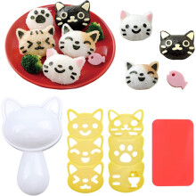 Rice Ball Mold Cat Kitten Sushi Mold Animal Onigiri Mold DIY Kitchen Tools Rice Ball Press Mold with Nori Cutter for Home Party Cartoon Bento Lunch