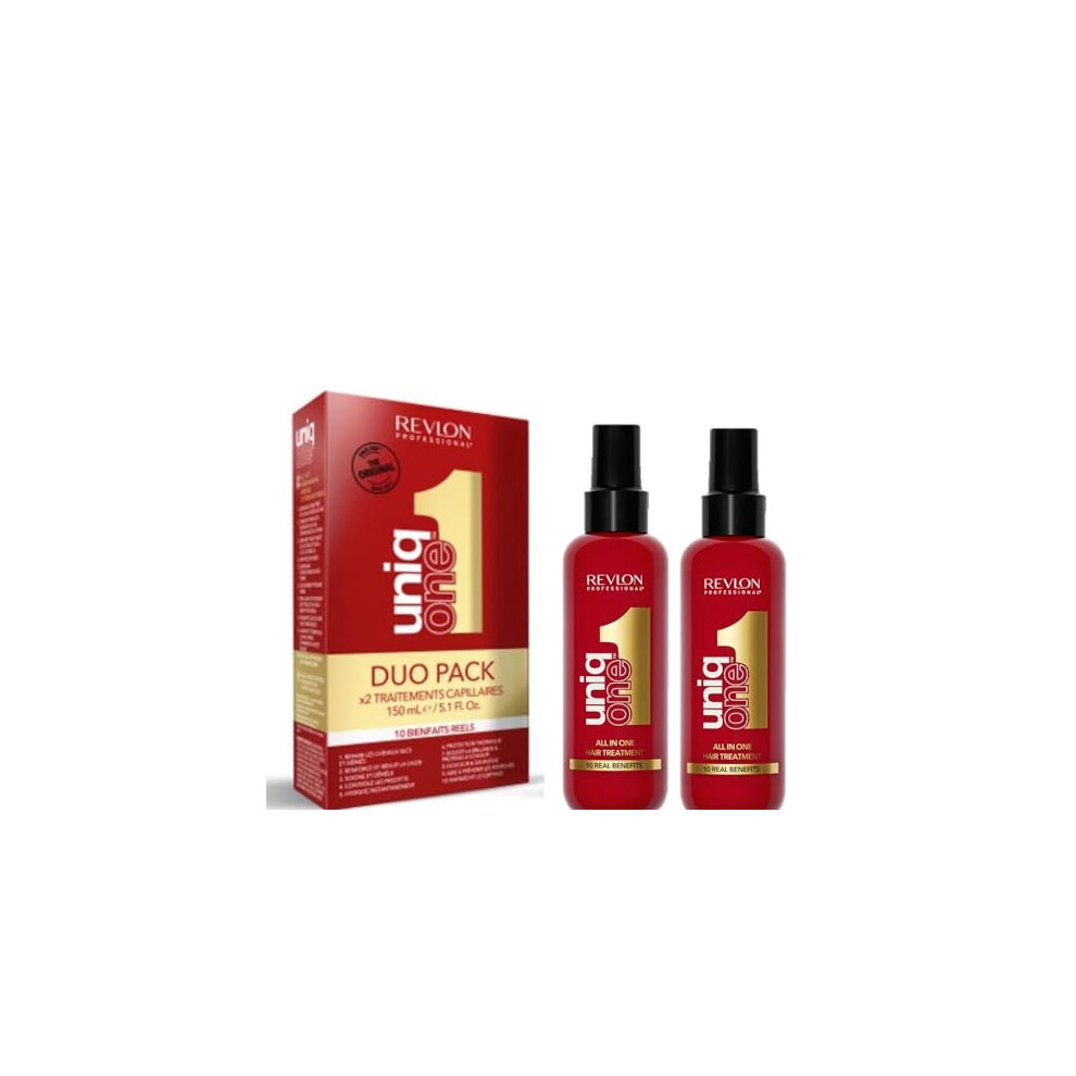 Revlon Professional UniqOne Leave In Conditioner Classic Duo Pack, Gifts For Women/Men, Hair Treatment For Shine And Frizz Control (2 x 150ml)