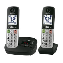 Panasonic KX-TGU432EB Digital Cordless Landline Phone with Answering Machine, Base Unit & 2 Handsets, LCD Display, Fav Call, Torchlight, Hearing Aid