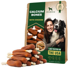Dog Treats Calcium Bones Wrapped Chicken & Rawhide Free Chew 300 Gr. - Pet Healthy Dried Snacks & Grain Free Meat - Bulk Best Chews for Christmas,