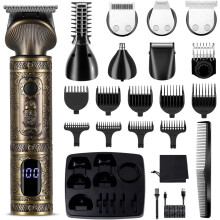 Surker Professional Beard Trimmer Kit - Zero Gapped T-Blade Electric Shaver, Nose & Body Trimmer - Cordless Grooming Kit 7 in 1