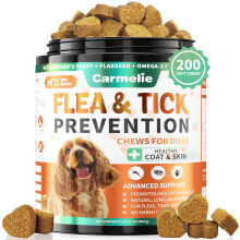 Carmelie Flea and Tick Chewables for Dogs - 200 Chews Natural Dog Flea and Tick Support, Oral Flea Supplement for All Dogs, Supports Healthy Skin &