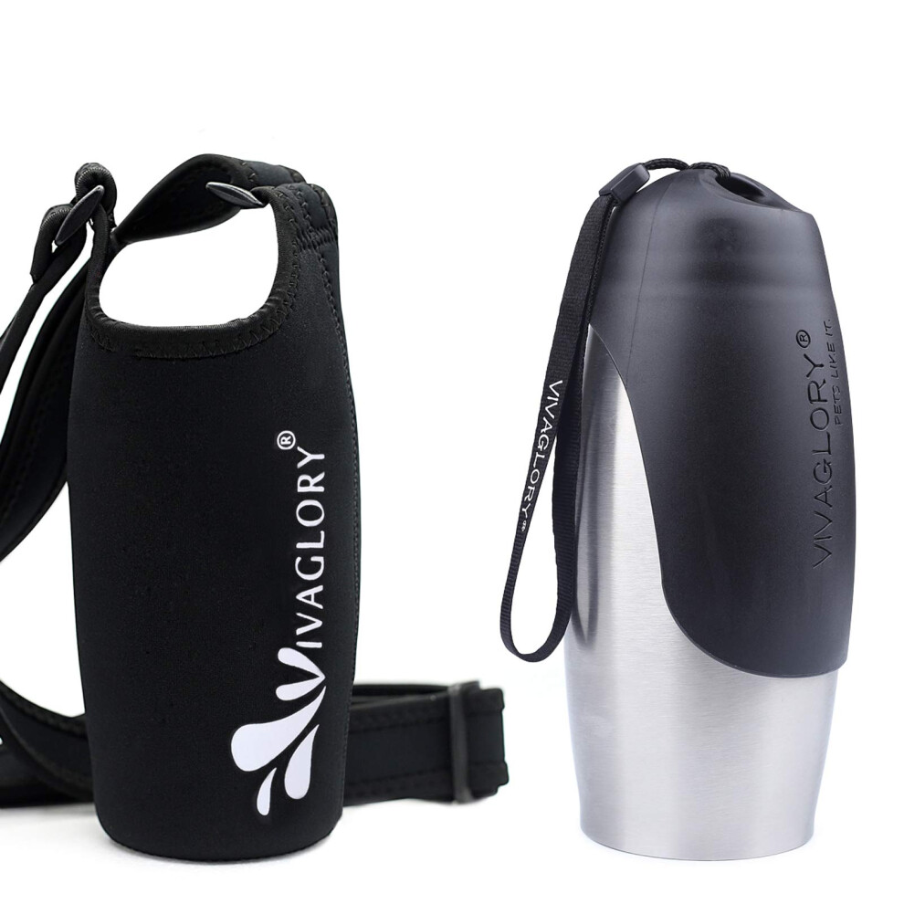 Vivaglory 750Ml Stainless Steel Water Bottle & Neoprene Carrier Combo, Dog Drinking Bottle And Holder, Great For Hiking & Traveling With Pets