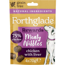 Forthglade Meaty Nibbles (4 x 70g Bags) - Hypoallergenic & Grain Free Dog Treats with Chicken and Liver, Natural Dog Treats, Training Rewards with 75%