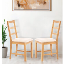 Hallowood Furniture Pair of Oak Small Ladder Back Chairs with Beige Fabric Seat