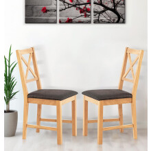 Hallowood Furniture Pair of Oak Small Cross Back Chairs with Charcoal Fabric Seat