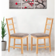 Hallowood Furniture Pair of Oak Small Ladder Back Chairs with Grey Fabric Seat