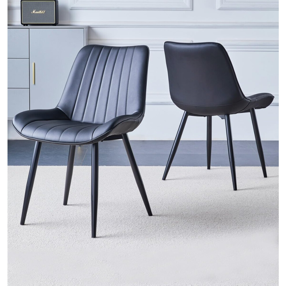 Hallowood Furniture Cullompton Dining Chair in Black Bonded Leather (Pair)-image-OPC-PHYMWWK-NEW