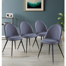Hallowood Furniture Cullompton Dark Grey Curved Back Dining Chairs with Black Metal Legs x4