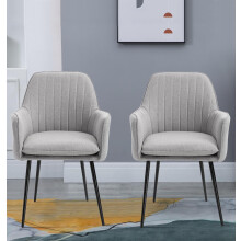 Hallowood Furniture Light Grey Fabric Chair with Metal Legs (Pair)