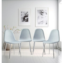 Hallowood Furniture Cullompton Light Grey Fabric Dining Chair with Silver Legs x 4