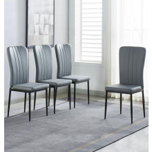 Hallowood Furniture Cullompton Dining Chair with Light Grey Faux Leather and Black Legs x 4