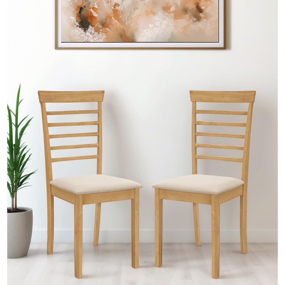 Hallowood Furniture Ledbury Wooden Chair With Fabric Seat Pad In Oak Finish (Pair) Light
