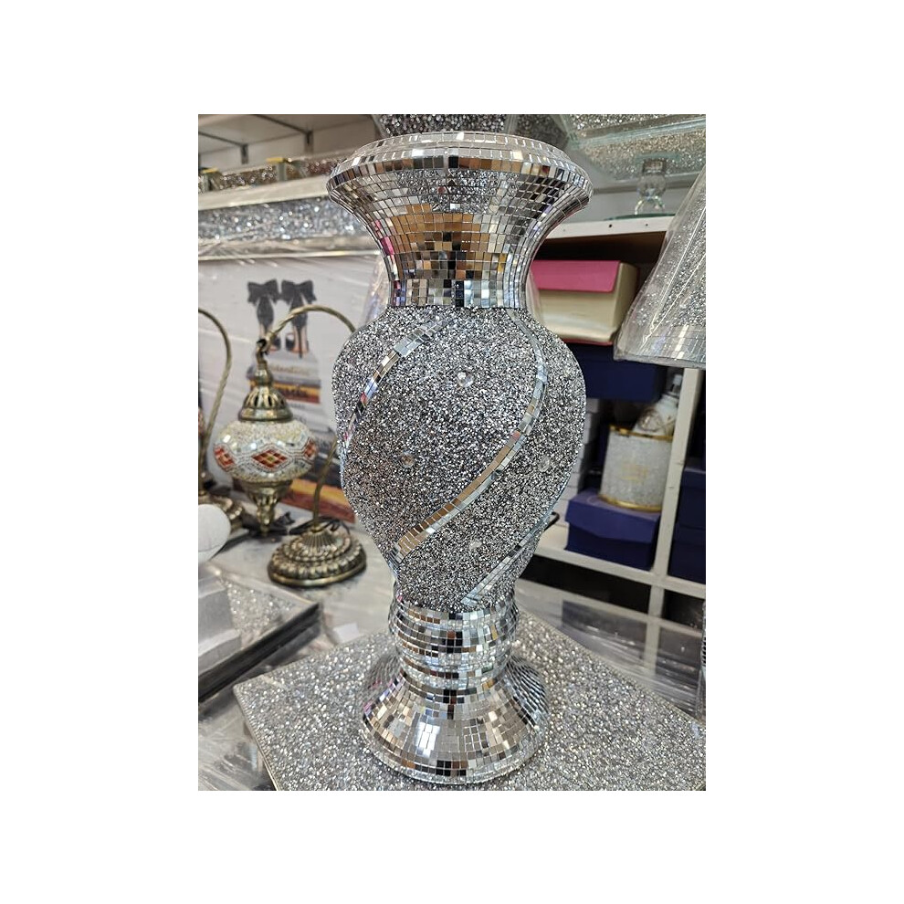 Biznest Vase Sparkle Bling Crushed Spiral Pot 40X20cm