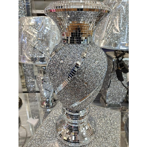 Crushed Diamond Ceramic Silver Vase 40x15Cm