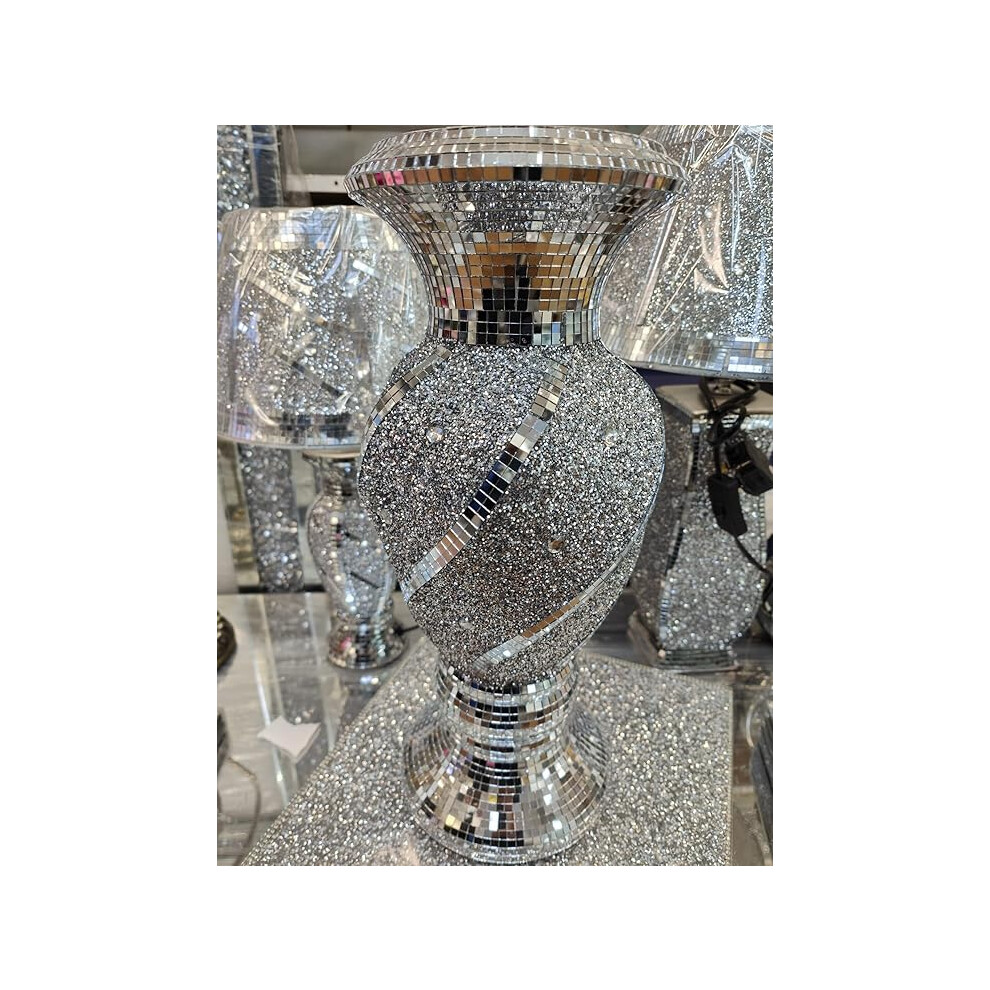 Biznest Crushed Diamond Ceramic Vase 40X15cm Silver