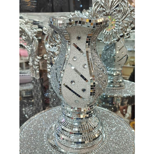 Silver Vase Crushed Glass Glitter 30cm