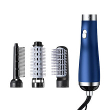 (Blue) Hot Air Brush Electric Blow Dryer Brush Negative Ion Hair Straightener Curler