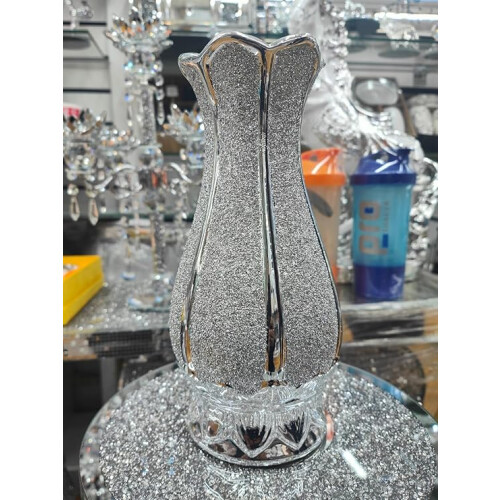 Silver State Line Crushed Crystal Vase 25x10cm