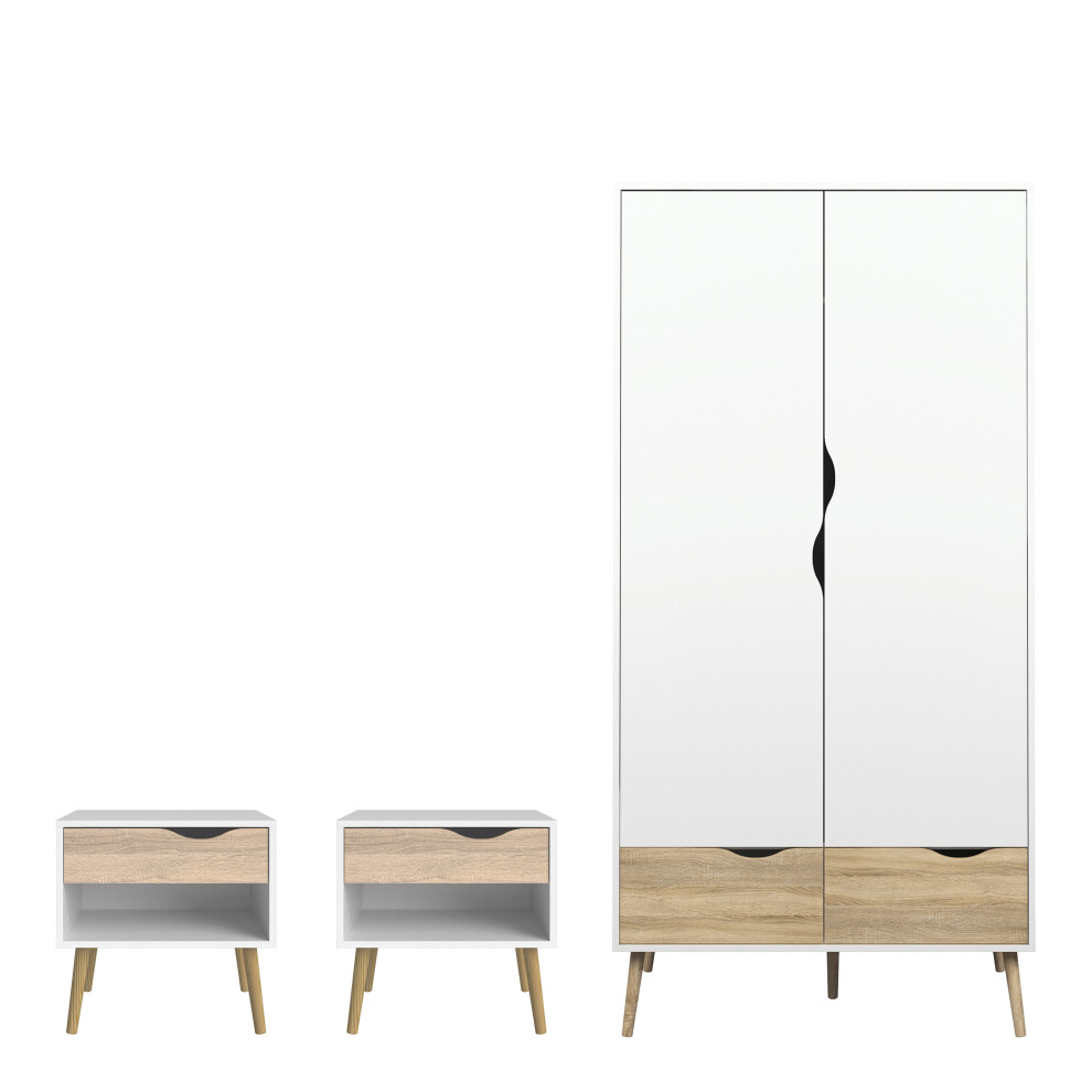Oslo 3 Piece Bedroom Set in White and Oak