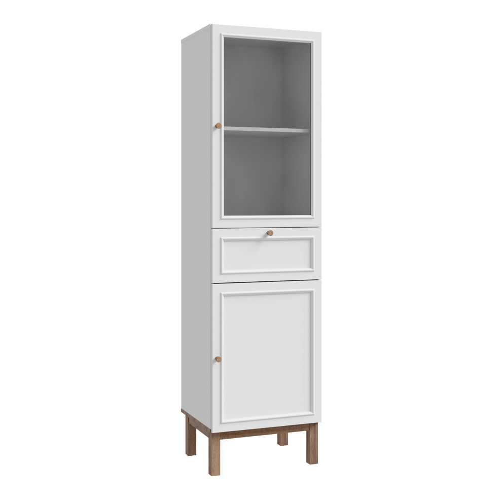 Wensley Display Cabinet with 1 Door 1 Drawer and  1 Glass Door in Light Grey and Oak