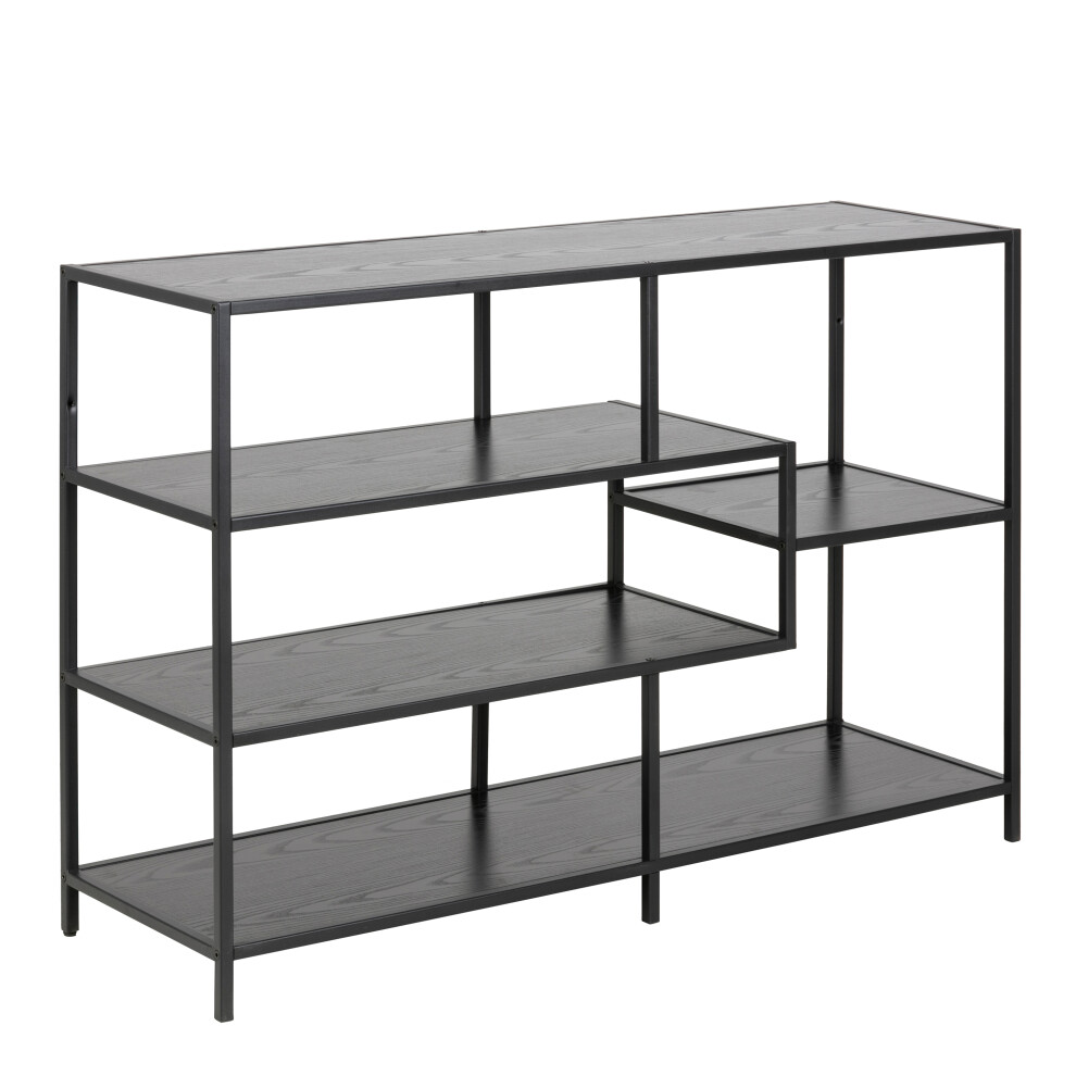 Seaford Wide Bookcase in Black with Oak Shelves