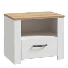 Nachttisch mit 1 Schublade und 1 Nische - BOHOL - Dekor in gebleichtem Eichenholz - B61,6 x T42 x H52 cm