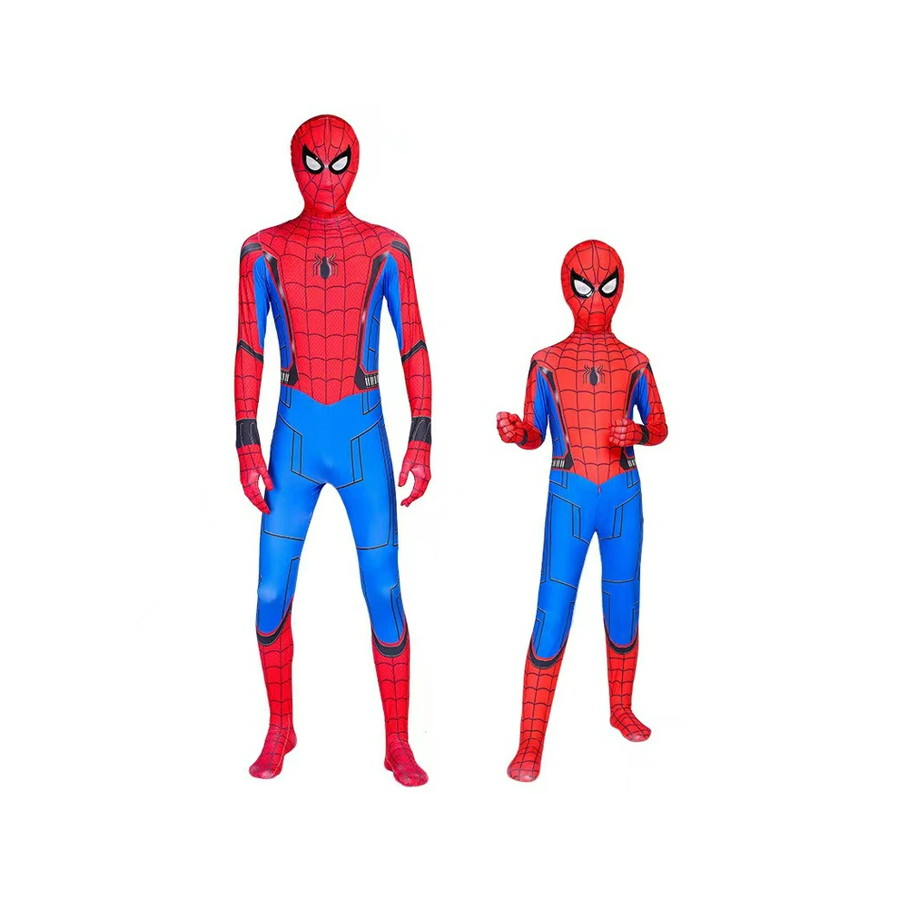 (170Cm) Spiderman Homecoming Cosplay For Adult Kids Superhero Jumpsuit Halloween Carnival Costume Red
