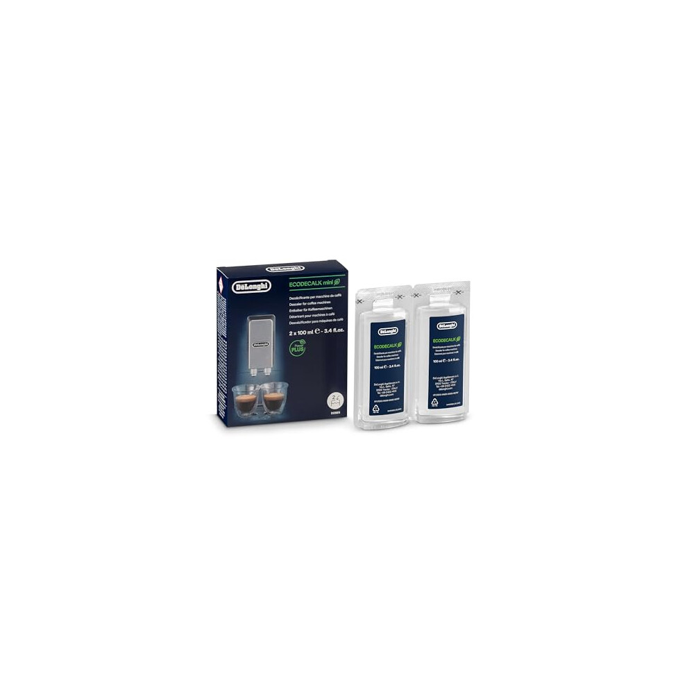 De'Longhi EcoDecalk Mini Descaler DLSC200, 2 Decalcification Doses, Coffee Machine Descaler, Coffee Machine Maintenance Accessory, Plant-Based Ingred
