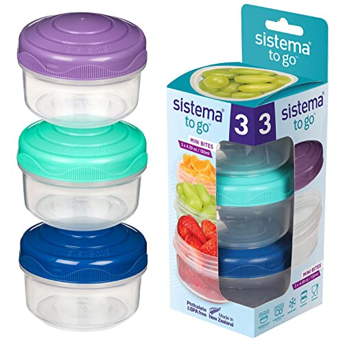 Sistema Sistema TO GO Mini Bites Snack Pots | 130 ml | Stackable Snack Boxes with Lids | BPA-Free | 3 Count