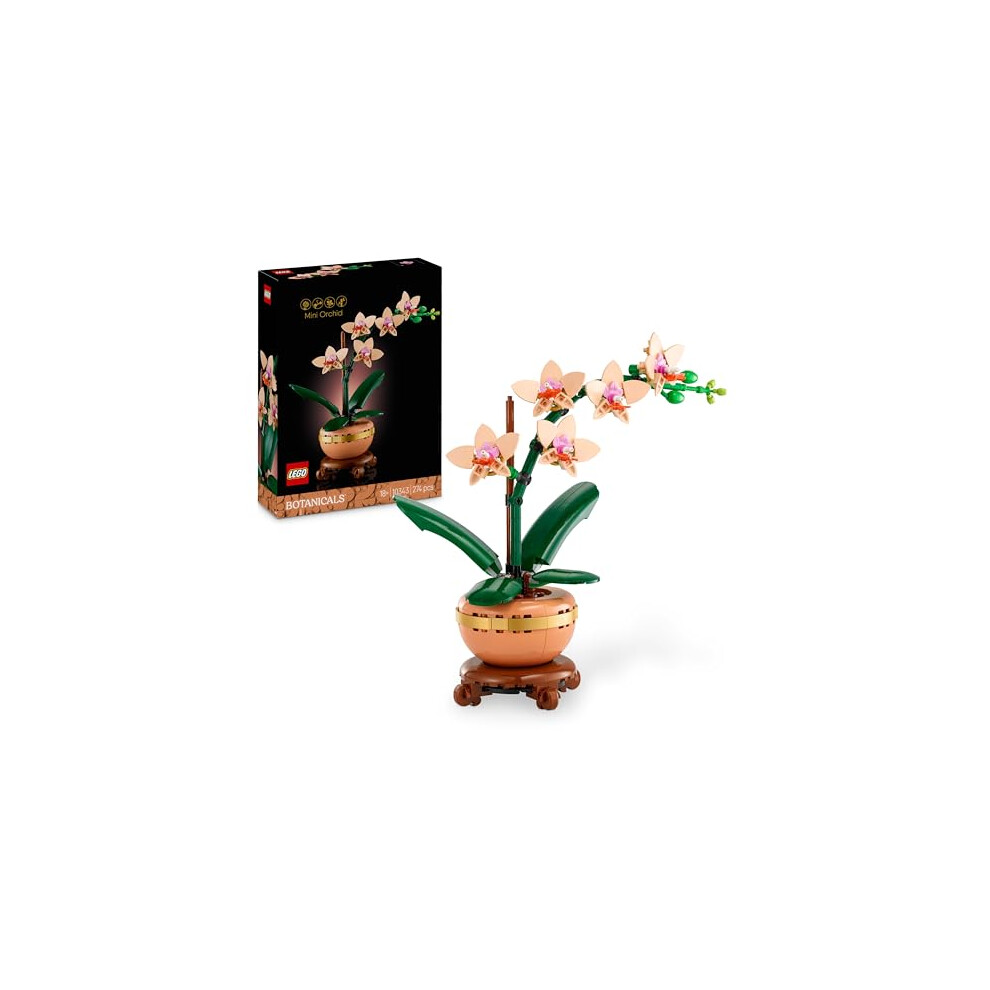 LEGO Botanicals Mini Orchid - Artificial Flowers Set for Adults - Indoor Plant with Terracotta Style Flowerpot - Home Decor Gift for Women and Men -