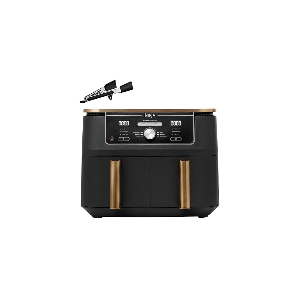 Ninja Foodi MAX Dual Zone Air Fryer, Amazon Exclusive, Tongs, 2 Drawers, 9.5L, 6-in-1, Use No Oil, Air Fry, Max Crisp, Roast, Bake, 8 Portions, Nonst