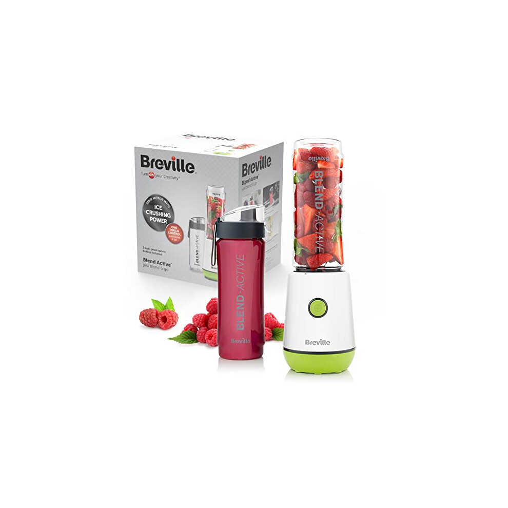 Breville Blend Active Personal Blender & Smoothie Maker | 350W | 2 Portable Blend Active Bottles (600ml) | Leak Proof Lids | White & Green [VBL246]