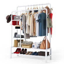 Klass Home Collection Heavy Duty Clothes Rail, 120KG White Metal Rack With Double Hanging Clothing Rail, Shoe Rack, Storage Shelves & 4 Coat Hooks, W