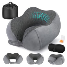 Cirorld Travel Pillow for Airplane, Neck Pillow for Travel, Memory Foam Travel Neck Pillow for Adults, Adjustable & Compact Flight Pillow, Ergonomic