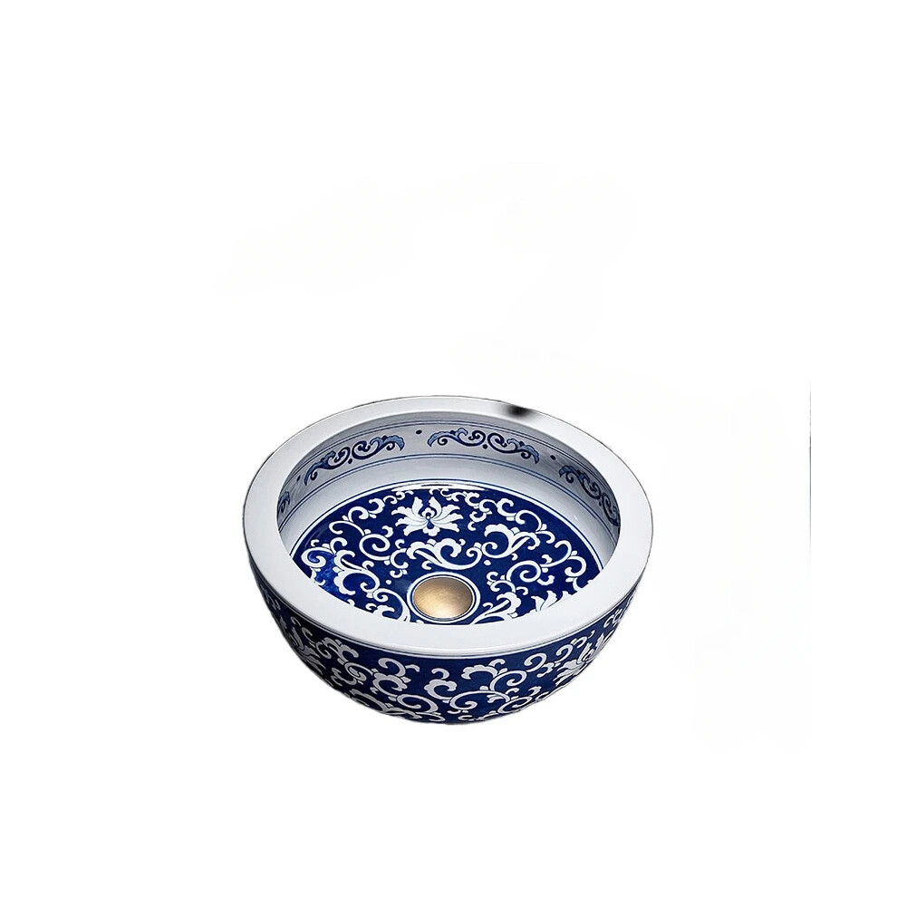Elegante met de hand geschilderde blauwe en witte keramische wastafel met een in elkaar grijpende lotusbloemontwerp - Chinese stijl badkamer