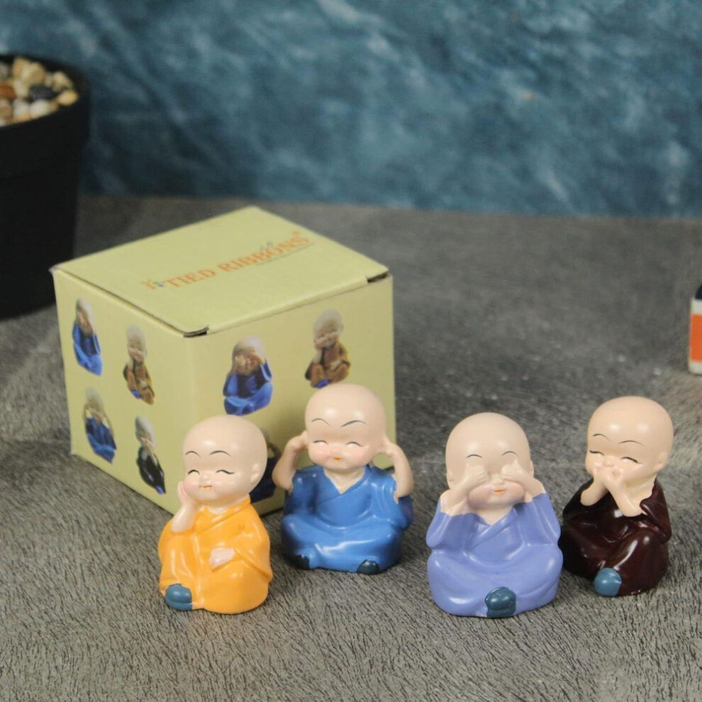 Latest Set Of 4 Miniature Buddha Monk Statues For Home Decor And Gifts (small,) Resin