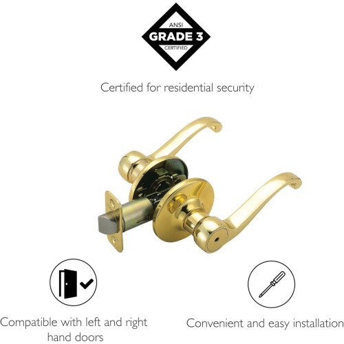 Polished Brass Door Lever for Bed and Bathroom 1