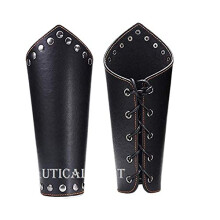 Leather Arm Guards Archery Gauntlet Wristband Medieval Leather bracers Viking Cosplay Wrist Guard for Men Women- Black
