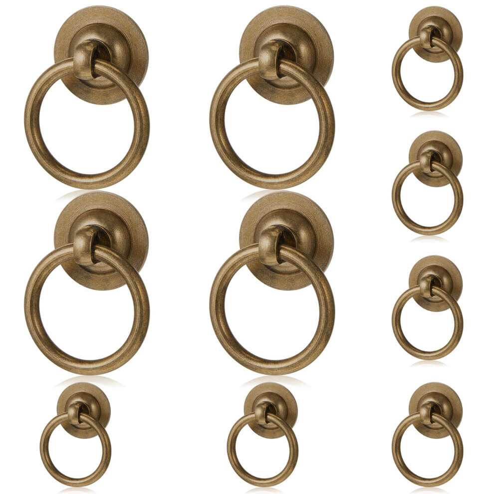 10 Pcs Solid Antique Brass Cabinet Pulls, Vintage Drawer Ring Pulls For Kitchen Furniture Hardware 477169004352