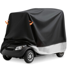 (Black Silvery, XXL) Upgraded Heavy-Duty Outdoor Mobility Scooter Cover with Reflective Strips, Windproof Buckles & Storage Bag