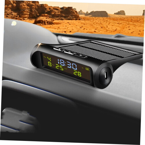 Solar Powered Car Clock with Digital Thermometer Multi Functional Dashboard and Temperature Display for Vehicles Auto Clock for Accurate Timekeeping 1