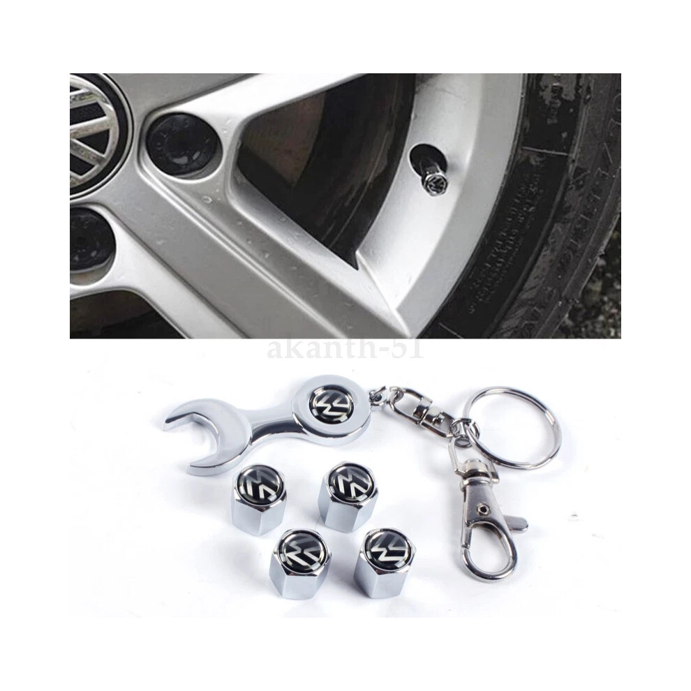 4Pcs Caps +1 Wrench Keychain Car Wheel Tire Valves Tyre Air Caps Vv Emblem Hot 6963793982615