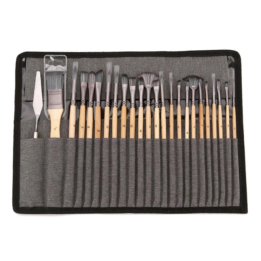 (As show, One size) 24Pcs Pro Wooden Paint brushes with Brush Organizer Easter Supplies for Acrylic Watercolor Painting DIY Easter Egg Craft