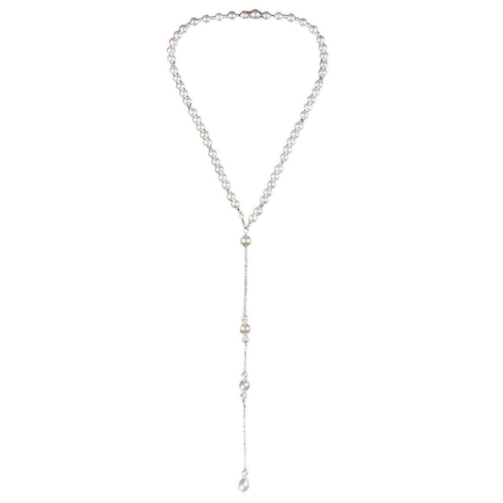 (As show, One size) Pearl Backdrop Necklace Back Chain Sexy Tassel Backdrop Necklace Long Body Chain Jewelry For Women Party Wedding Decor